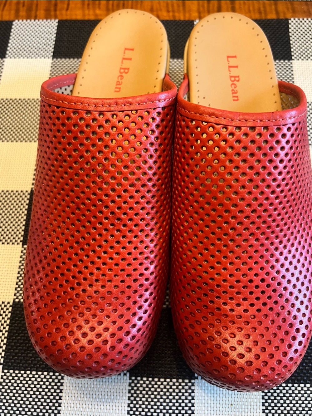 L.L. Bean Red Perforated Leather Mule Slides